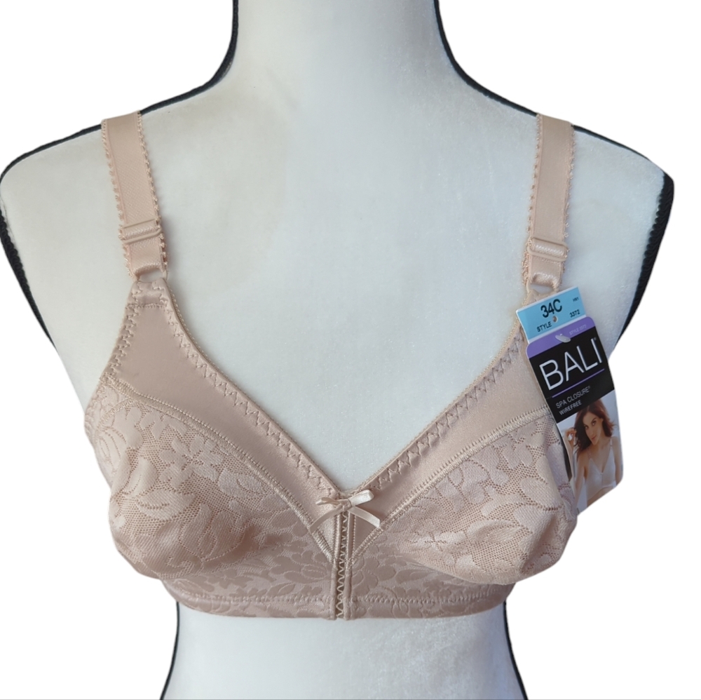 NWT Bali Wirefree Spa Closure Floral Bra 34C Soft Taupe ~ Style 3372